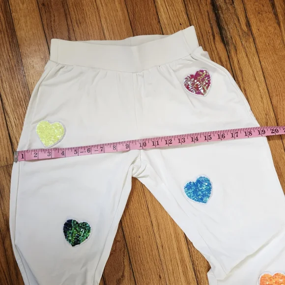Treasure The Funk rave festival white rainbow sequin heart patterned flare pants - Picture 4 of 8
